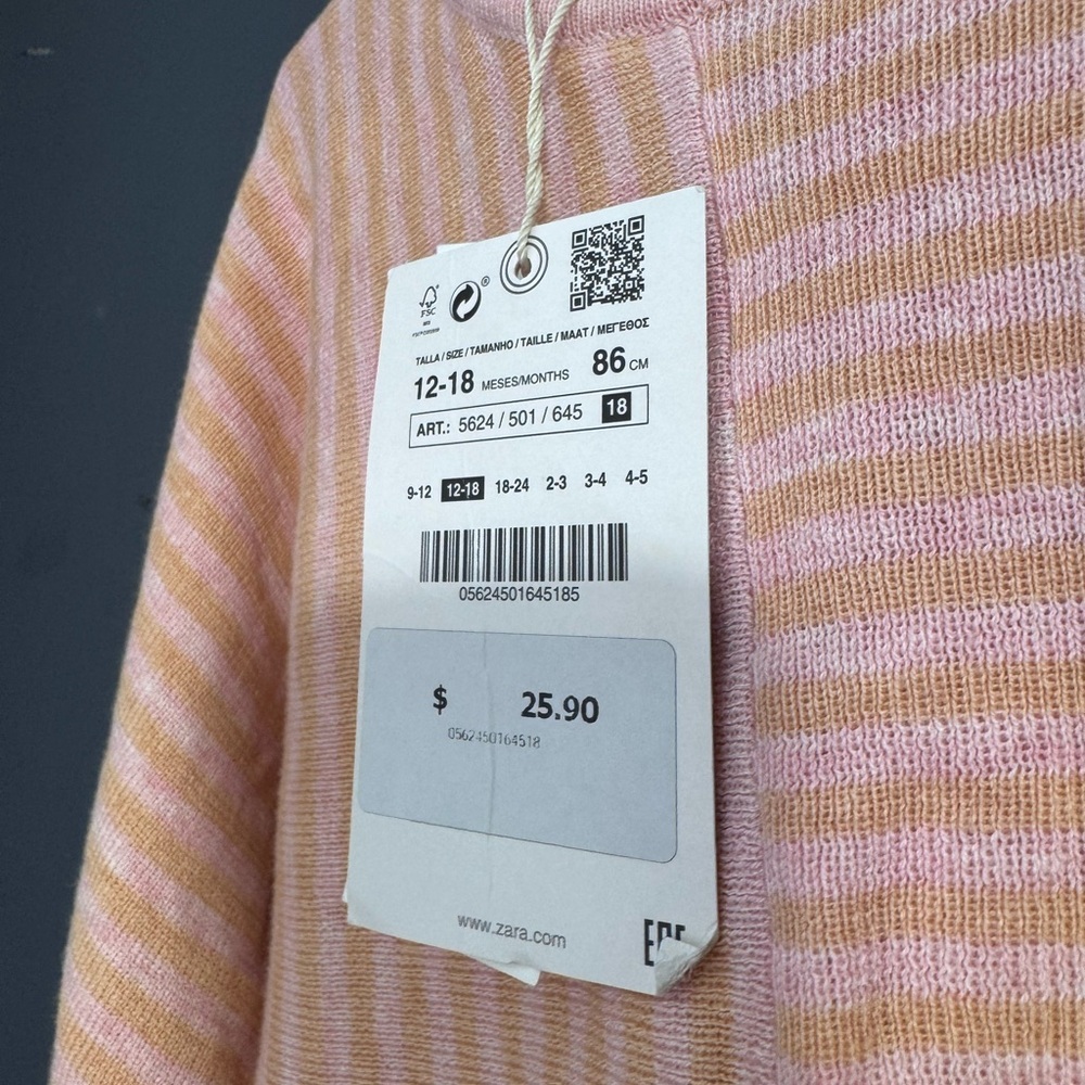 Zara Girls Pink Striped Sweater NWT - Picture 7 of 7